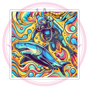 Shark Scuba Diver Square Sticker