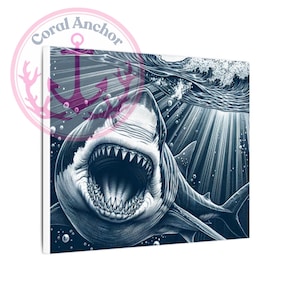 Megalodon Artwork, Great White Shark Wall Art, Shark Home Decor, Shark Lover Gift, Ocean Artwork, Prehistoric Sea Creature