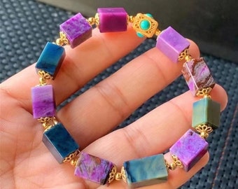 Natural South African sugilite square sugar cube bracelet.