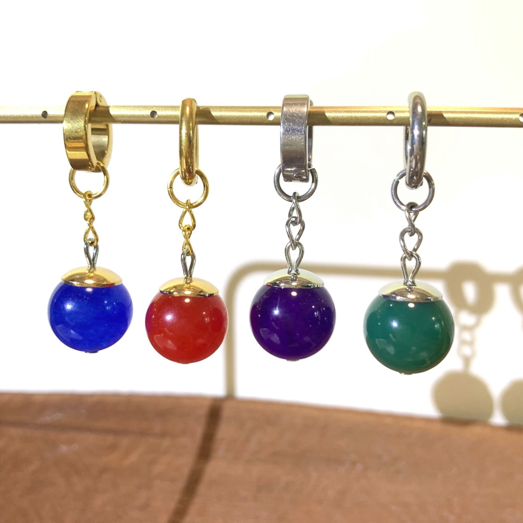 Pair Of Potara Earrings Green Yellow Blue Red Natural Stones -  Portugal