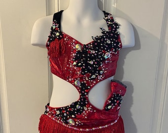 Girls Sassy Jazz Costume in red and black.