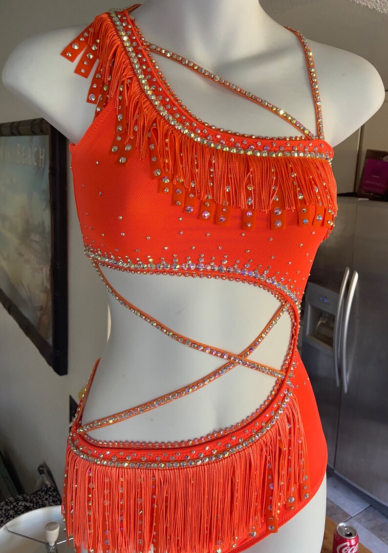 Fierce Jazz Dance Costume in Bright Orange. Fringe Jazz Etsy