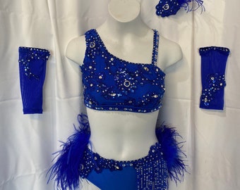 Musical theater Jazz Dance Costume Girls musical theater solo Bright blue jazz dance costume