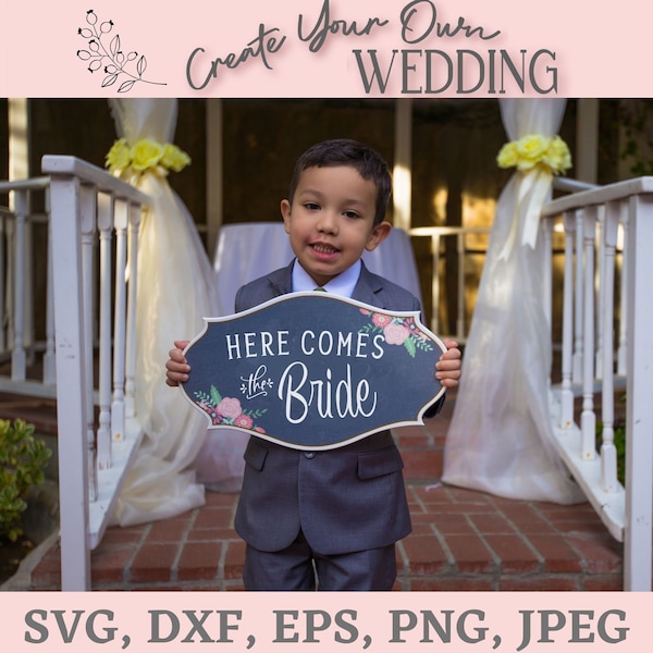 Here Comes The Bride, Here Comes YOUR Bride Digital File, Ring Bearer Sign, Wedding SVG, Wedding Cut File, DIY Wedding, Bride svg