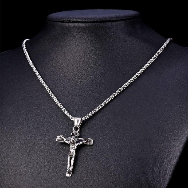 Mens Women Sliver/gold Chain Necklace Cross Pendant Crucifix Etsy UK
