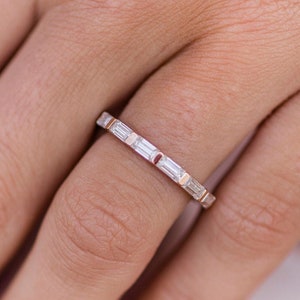 Baguette Cut Ring Full Eternity Moissanite Wedding Anniversary Band, Engagement Ring, Minimalist Ring, Stacking Band, Sterling Silver Ring