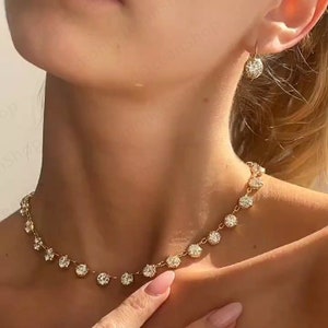 Moissanite Chain Necklace, Moissanite Necklace, Moissanite Tennis Necklace, Necklace Set With Earrings Moissanite Jewelry Solitaire Necklace