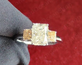 1.70 Ct Moissanite Engagement Ring Radiant Cut Diamond 14k White Gold Ring Yellow Moissanite Ring Art Deco ring Bridal ring Anniversary ring