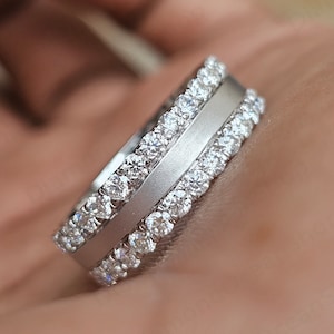 2Ct Moissanite Mens Band Ring, Moissanite Band, Engagement Rings, Men Or Woman Full Eternity Band Ring, 14K White Gold Ring, Wedding Band