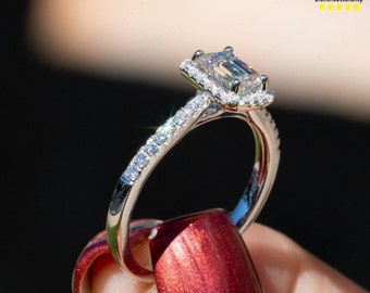 1.0Ct Emerald Cut Moissanite Engagement Ring, 14K White Gold Moissanite Ring, Anniversary Ring, Promise Rings, Statement Rings, Wedding Ring
