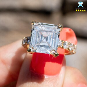 6.0Ct Moissanite Engagement Ring, 14K White Gold Asscher Cut Moissanite  Ring, Anniversary Ring, Promise Rings, Solitaire Engagement Ring