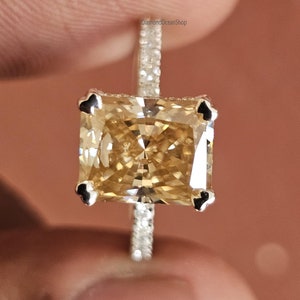 3.50CT Yellow Radiant Cut Engagement Ring Canary Yellow Moissanite Ring Wedding Ring Double Claw Prong Set 14kt Gold Ring Promise Ring Gift