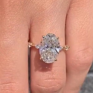 4ct Oval Cut Moissanite Engagement Rings Oval Cut Hidden Halo Diamond Rings Anniversary Ring Wedding Ring 14K Yellow Gold Ring Gift for her