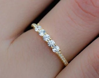 Dainty Moissanite Stacking Ring, Gold Minimalist Ring, Simple Moissanite Ring, Sterling Silver Ring, Thin Ring, Gift for Her, Delicate Ring