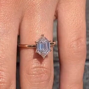2Ct Hexagon Cut Moissanite Engagement Ring Solitaire Ring Wedding Ring 14K Rose Gold Ring Promise Ring Anniversary Ring Hexagon Diamond Ring