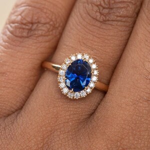 Sapphire engagement yellow gold ring, oval cut blue gemstone ring, gift for mom, September birthstone, promise ring, bridesmaid gifts rings