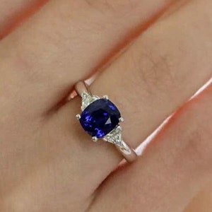Sapphire engagement white gold ring ,Cushion cut blue gemstone ring,gift for mom,September birthstone, promise ring, gemstone jewelry, rings