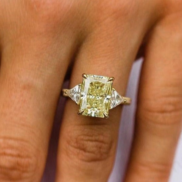 5Ct canary yellow Moissanite Engagement Ring Yellow Radiant Cut Diamond Wedding Ring 14k yellow Gold ring Promise fancy yellow diamond Ring