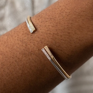 Unique Natural Diamond Bangle, Lab grown Diamond Bangle, 14K Yellow Gold Dianty Bangle, Flexible Thin Dainty Bangle Bracelet, Gift for her