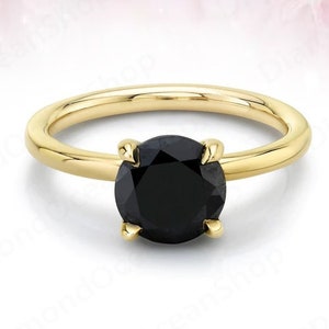1.90Ct Schwarz Moissanite Verlobungsring Solitär Ring 14K Gelbgold Ring Versprechensring Ehering Schwarzer Diamant Ring personalisiertes Geschenk