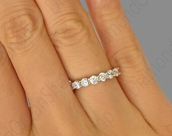 1 ct Half Eternity Wedding Band, Engagement Ring, Handmade Diamond Simulant, Anniversary Ring, Promise Ring, Stacking Band, Sterling Silver