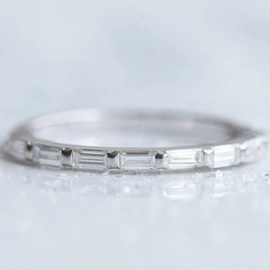 Baguette Moissanit Half Eternity Damen Ehering,Baguette Eternity Band,Gold Band,Weißgold Ehering,Baguette Ring