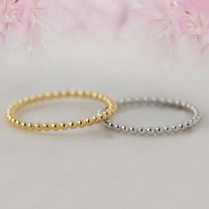 Dainty Ring, Dainty Stacking Ring, Beaded Ring, 14k Gold Minimalist Ring, Stackable Rings, White Gold Ring, Gift for Her, Delicate Ring