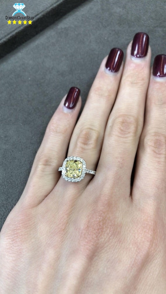 Fancy Yellow Moissanite Engagement Ring 14k Rose Gold Ring Promise Ring Canary Yellow Moissanite Ring Art Deco Ring 925Silver Ring for Women