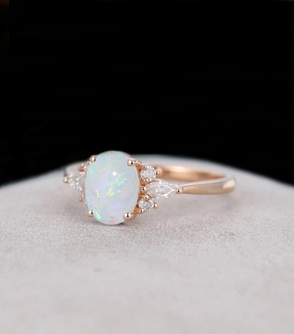 Oval Opal Ring Dainty Opal Ring Statement Rings Simulated - Etsy