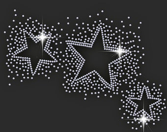 Iron On - Scatter Stars Trio Sparkling Diamonte Rhinestone Iron on Ready-Made Transfer Motif Applique Star