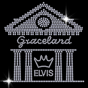 Iron On - Graceland Elvis Presley Sparkling Diamonte Rhinestone Iron on Ready-Made Transfer Customise Fashion Rock n Roll