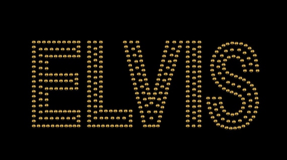 Iron On - Gold Elvis Sparkling Diamonte Rhinestone Iron on Ready-Made Transfer Customise Fashion Rock n Roll Presley