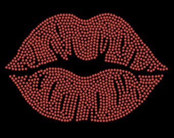 Iron On - Red LIPS Pout Rhinestone Diamonte Transfer Iron On Motif Hotfix Sparkle Ladies