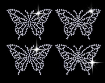 Iron On - 4 x Butterfly Sparkling Rhinestone Diamonte Transfer Iron On Motif Hotfix Butterflies Insect