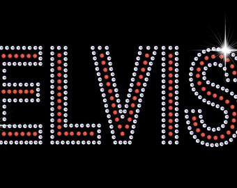 Elvis Rhinestone Iron On Transfer: Red & Clear Diamonte