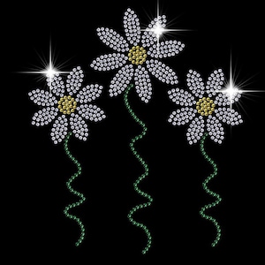 Iron on - Sparkling 3 X Daisies Daisy Flowers Diamonte