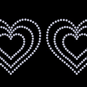 Iron On - 2 x Triple Love Hearts Sparkling Diamonte Rhinestone Iron on Ready-Made Transfer Motif
