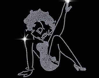 Iron On - Betty Boop - Sitting with Leg in Air Sparkling Diamonte Rhinestone Iron on Ready-Made Transfer Customise Fashion