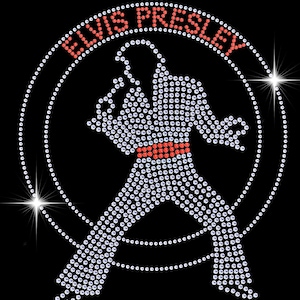 Iron On - Elvis Presley Circle Sparkling Diamonte Rhinestone Iron on Ready-Made Transfer Customise Fashion