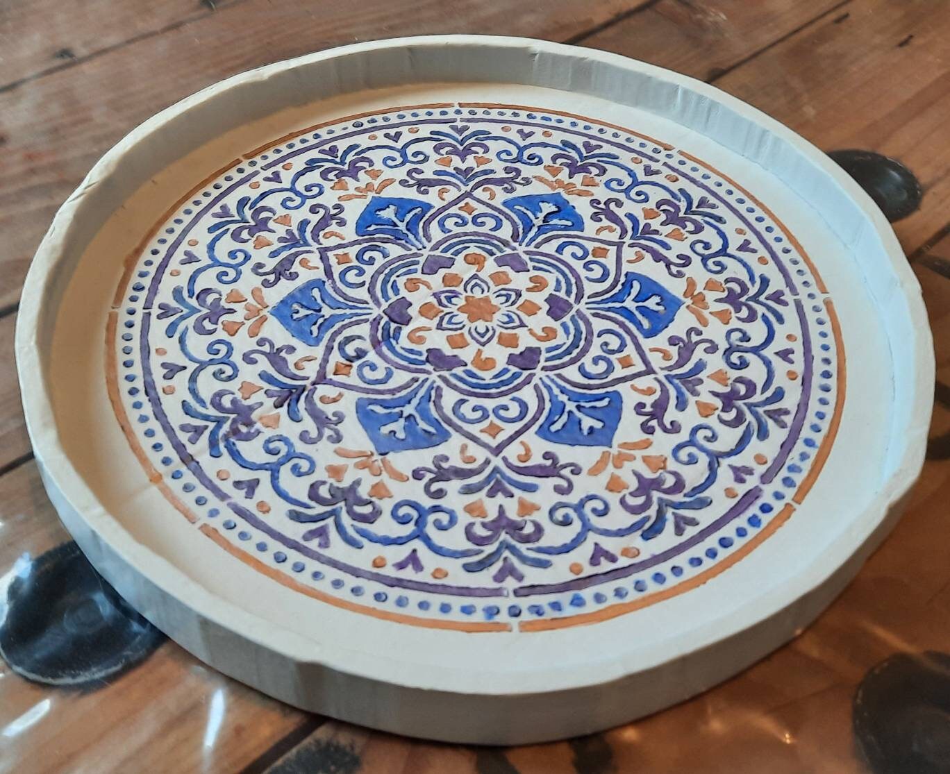 Plateau Mandala Fleur de Vie en Carton Peinture Acrylique