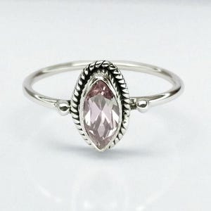 Rose Quartz Ring: Handmade Cabochon Crystal Jewelry, Silver Band Ring, Mini Ring, Boho Ring, Statement Ring, Pink Stone Ring, Gift For Her