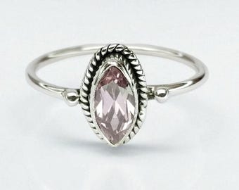 Handmade Rose Quartz Ring: 925 Sterling Silver, Bezel Setting
