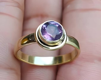 Handmade Brass Amethyst Ring: Vintage Bohemian Jewelry Boho Gemstone Jewelry