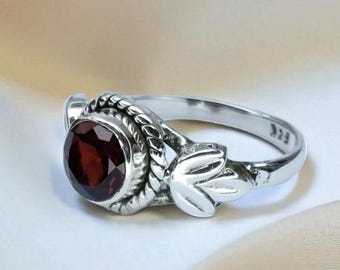 Red Garnet Sterling Silver Ring: Handmade Designer Gemstone Jewelry