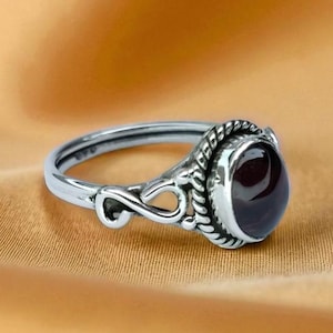 Handmade Garnet Ring: Sterling Silver January Birthstone, Boho Promise Ring