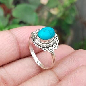 Turquoise Gemstone Ring: Handmade 925 Sterling Silver, Ornate Filigree