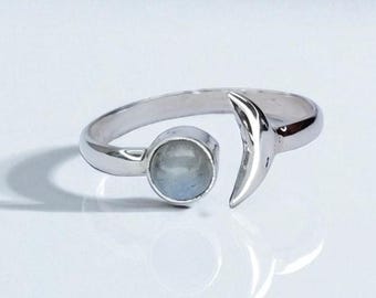 Labradorite Crescent Moon Ring: Sterling Silver Celestial Jewelry
