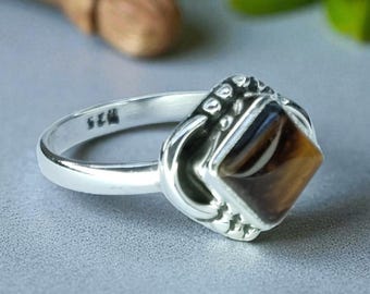 Handmade Sterling Silver Tiger's Eye Ring: Minimalist Gemstone Band