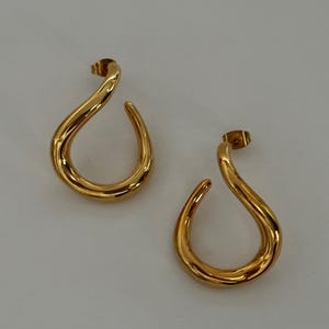 18K Gold Filled Trendy Abstract Hook Earrings | Statement Earrings | Irregular Stud Hoops | Gold Waterproof Hoop | Modern Minimalist Jewelry