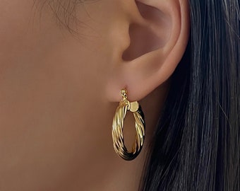 14K Gold Filled Classic 1" Twist Hoop Earrings | Trending Waterproof Minimalist Jewelry | Dainty Huggie Viral Gold Hoops TikTok | For Her